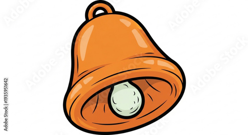 Vibrant orange cartoon bell with white clapper on transparent background