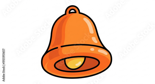 Vibrant orange bell silhouette with yellow clapper on transparent background