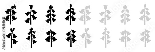 Stylized trees in silhouette, arranged in rows with fading opacity