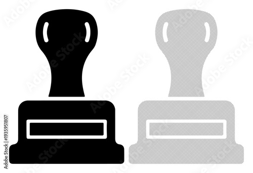 Simple graphic of two rubber stamps, one black and one gray, on a white background.