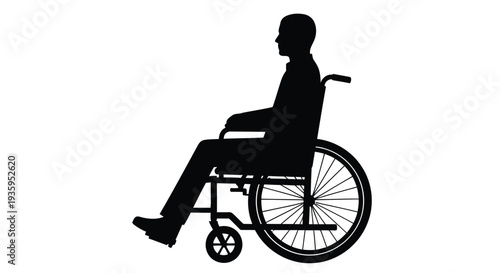 Silhouette of a person in a wheelchair depicted in a minimalist black and white style