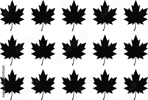 Seamless pattern of black maple leaf silhouettes on a white background Canada Canadian
