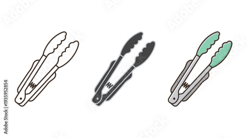 Barbecue Tongs Clipart Set with Various Colors Isolated on White Background