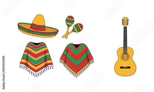 Vibrant Mexican music and dance accessories set
