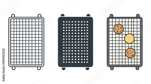 Wire Grill with Cookies on White Background, Isolated, Vector Illustration
