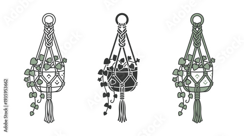 Geometric Floral Keychains Hanging on White Background, Isolated, Vector Illustration