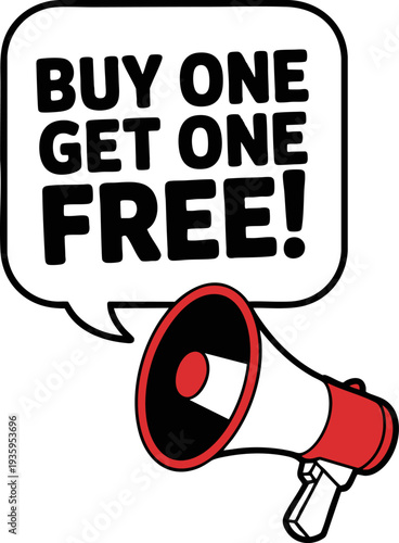 Cartoon megaphone announcing buy one get one free promotion Vector