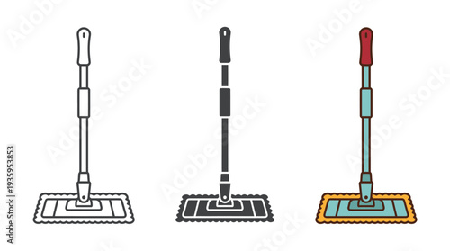 Mop Cleaning Floor in Different Styles Isolated on White Background