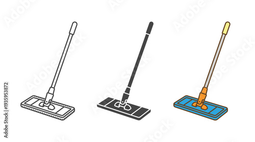 Mop Icons in Various Styles Isolated on White Background