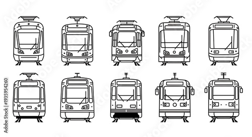Collection of Tram Vehicle Illustrations in Various Views.