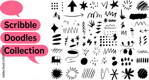 Black scribble doodles collection for creative design and illustration Vector