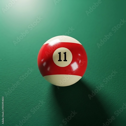 A classic pool ball numbered eleven on a green felt surface under soft lighting.