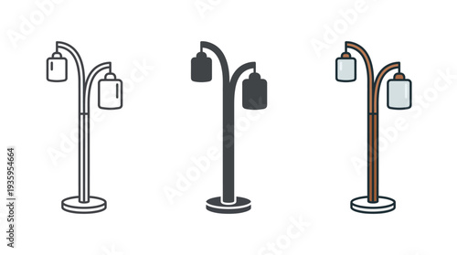 Street Lamp Icons Set in Various Colors and Styles Isolated on White