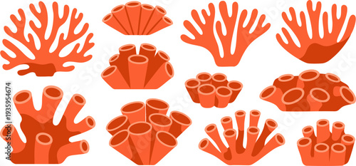 Vibrant coral reef elements for marine life illustrations and oceanic designs Vector
