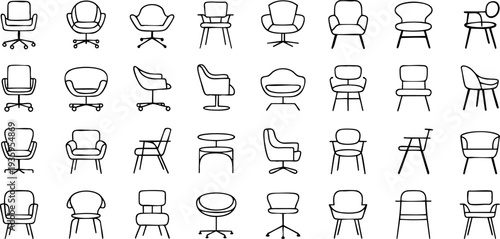 Minimalist line art collection of various chair and table furniture icons Vector