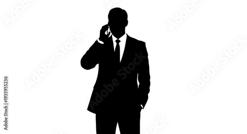 Silhouette of businessman on phone call.