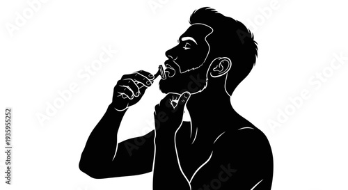 Man brushing teeth with toothbrush.