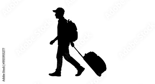 Man Walking with Luggage Suitcase.
