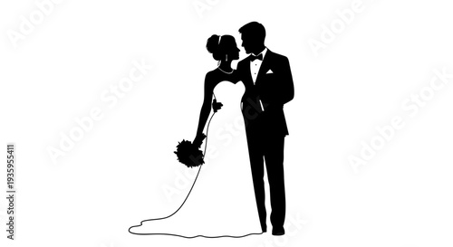 Silhouette of romantic wedding couple.
