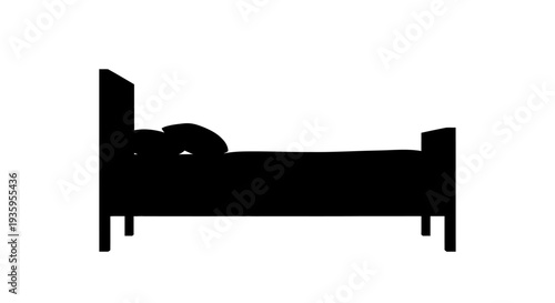 Simple black silhouette of a bed.