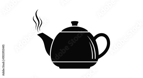 A striking black silhouette depicts a classic teapot with rising steam showcasing a simple elegant design silhouette high quality professional detailed