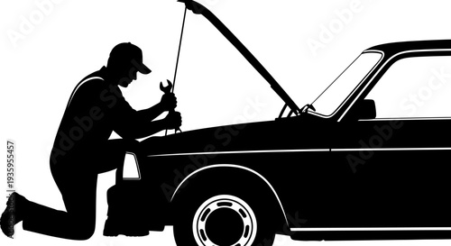 Mechanic fixing car engine problem.