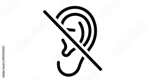 No hearing symbol a black line crossing out an ear illustration