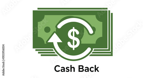Stacks of money with a dollar sign and arrow representing cash back rewards