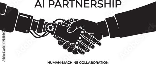 AI Partnership Human Machine Handshake Silhouette