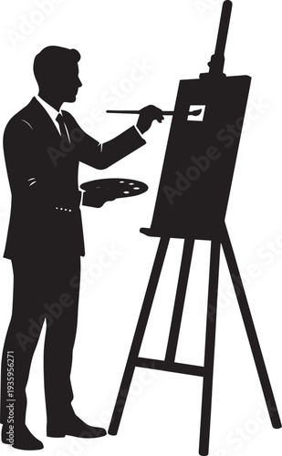 Artist Painting Easel Silhouette Vector