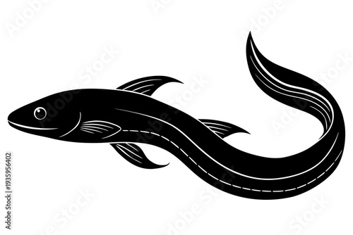 eel fish icon vector, moray eel silhouette vector, japanese eel black symbol
