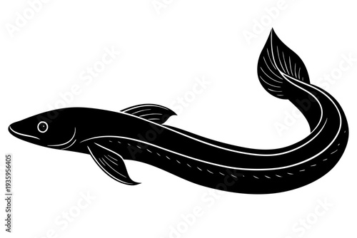 eel fish icon vector, moray eel silhouette vector, japanese eel black symbol
