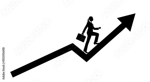 Businessman climbing growth arrow chart.