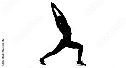 Woman in yoga stance exercising outdoors.