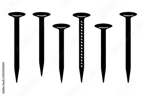 metal wire nail icon set, metal wire nail silhouette vector