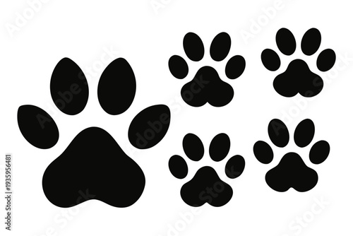 paw print icon, Paw footprint icon, Animal paw print silhouette vector.