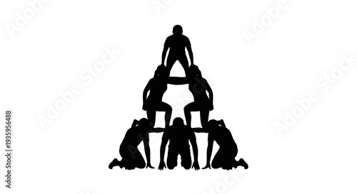 People stacked in a human pyramid.