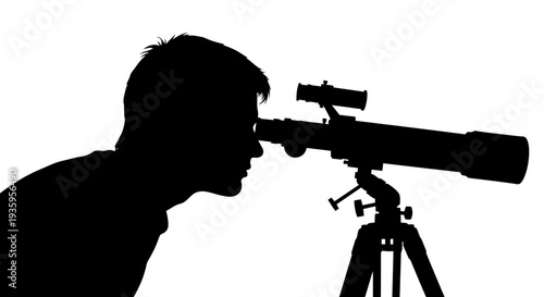 Man looking through a telescope.
