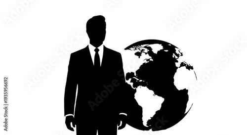 Businessman standing beside global earth.
