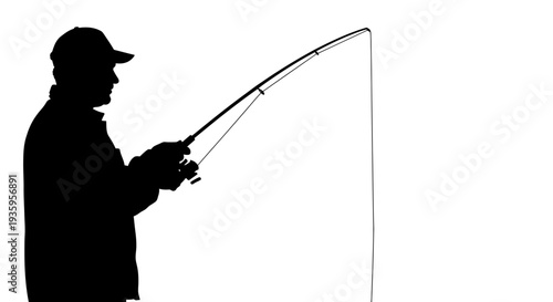 Man silhouette holding fishing rod.