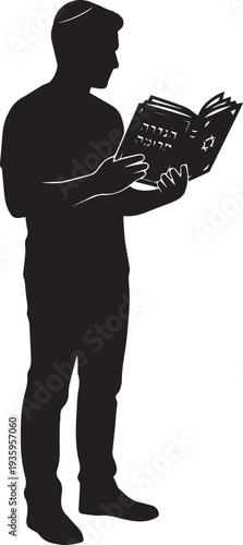 Man reading newspaper silhouette