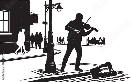 Street Musician Violinist City Silhouette