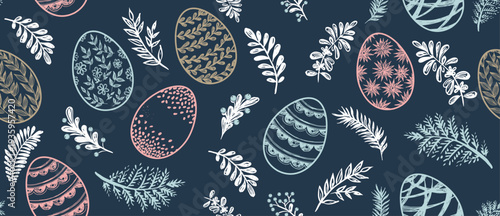 Seamless easter eggs pattern on blue	
