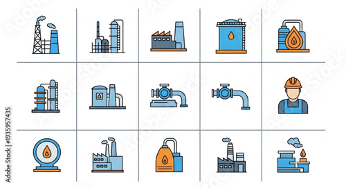 Industrial factory and worker icons collection.