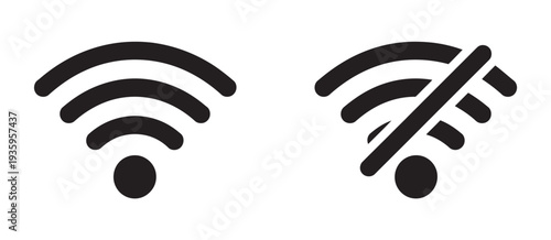 Wi-Fi and no Wi-Fi icons, signal connected and crossed out, offline mode, wireless internet, network settings, technology interface