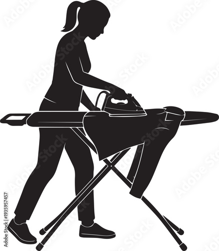 Woman Ironing Clothes Silhouette