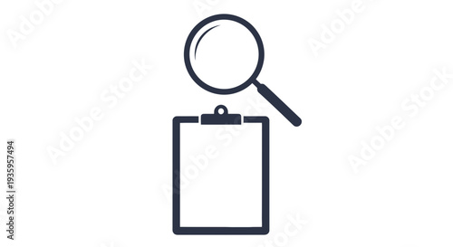 Magnifying Glass Examining Clipboard Document.