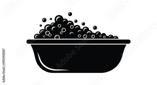 A black silhouette of a bathtub overflowing with bubbles creating a playful and relaxing scene silhouette high quality professional detailed modern