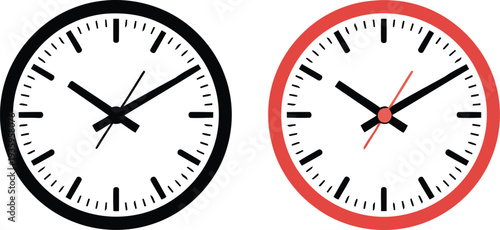 Comparison of analog clocks with different border styles for visual design purposes Vector
