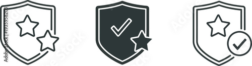 Shield icons with stars and checkmarks for security and verification